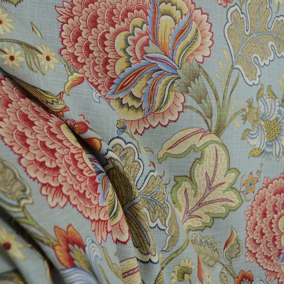 Meadowlark Surf Blue Decorator Fabric Jacobean Floral, Upholstery, Drapery, Home Accent, Pentex,  Savvy Swatch