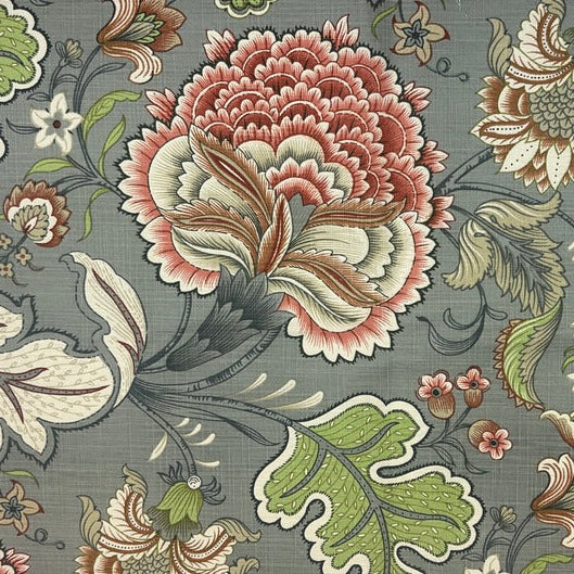 Phoenix Pewter Meadowlark Decorator Fabric Jacobean Floral