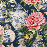 Vilber Aiko Floral Vase Navy Decorator Fabric