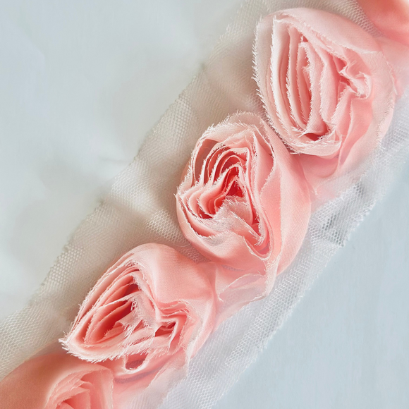 Belagio Enterprises GLE-BF-1355 COLOR:  32 Pink Organza Rosette Trim Tape