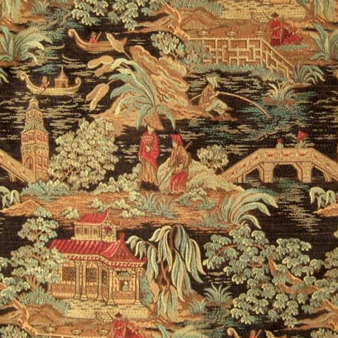 Kyoto Black Chinese Scene Decorator Fabric