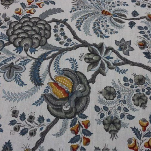 7.4 Yards Bennison Palampore Charcoal Blue on Oyster Decorator Fabric