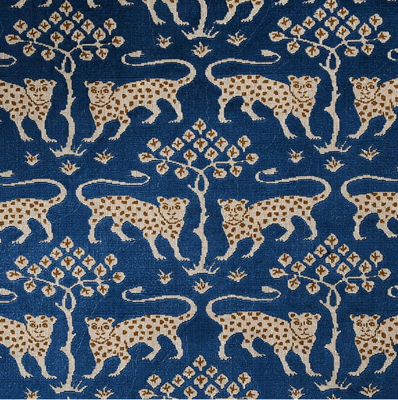 Schumacher's Woodland Lepoard Velvet Sapphire Decorator Fabric
