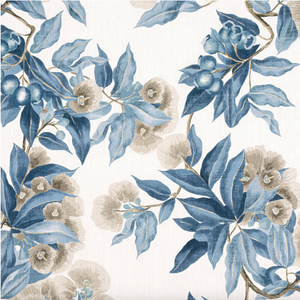 Thibaut Anna French Camellia Garden Linen and Navy AF24553  Decorator Fabric