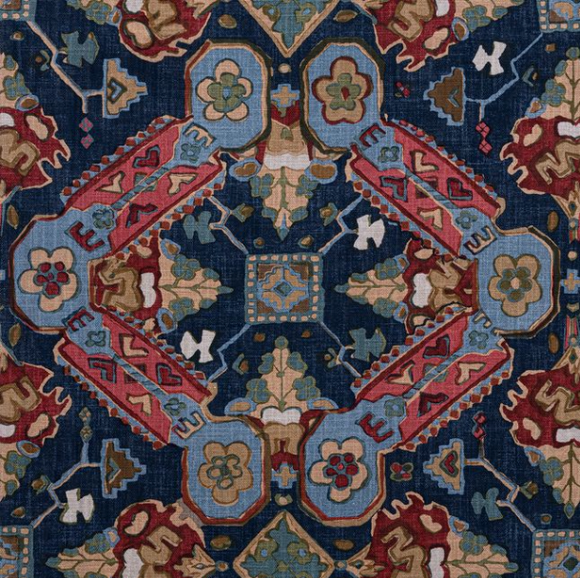 2.1 Yards Thibaut Persian Carpet Navy Decorator Fabric