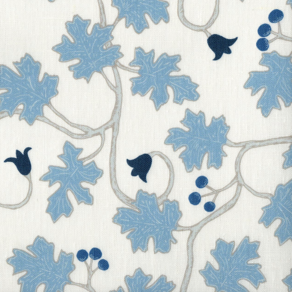 2. 8 Yards Lauren Servati Leaves with Berries Azure Decorator Fabric