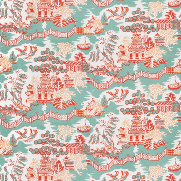 2.7 Yards Thibaut Luzon Aqua and Coral Decorator Fabric