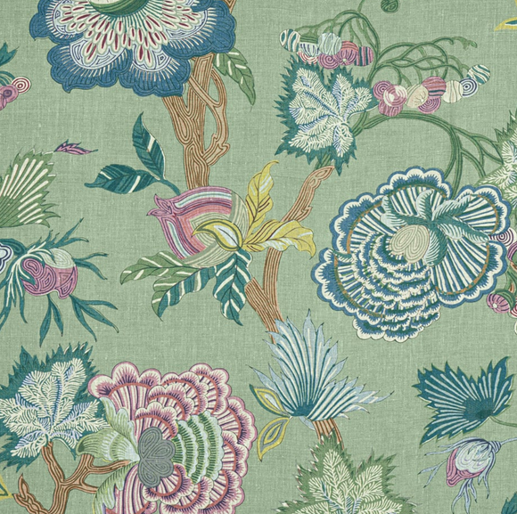 1.35 Yards Thibaut Indienne Jacobean Green Decorator Fabric