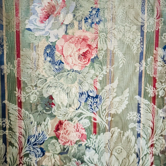 Vintage Floral Celadon Moire Decorator Fabric