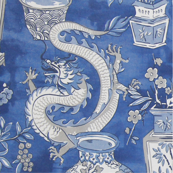 Vilber Fabrics Mythical Dragon Kyoto Blue Decorator Fabric