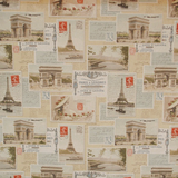 Vilber Paris Postcard Fabric: Retro French Script, Eiffel Tower Print Decorator Fabric