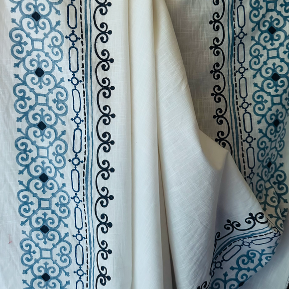 Lacefield Border Panel Navy Decorator Fabric