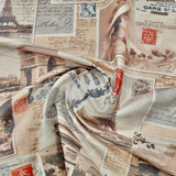 Vilber Paris Postcard Fabric: Retro French Script, Eiffel Tower Print Decorator Fabric