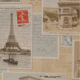 Vilber Paris Postcard Fabric: Retro French Script, Eiffel Tower Print Decorator Fabric