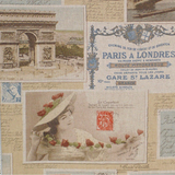 Vilber Paris Postcard Fabric: Retro French Script, Eiffel Tower Print Decorator Fabric