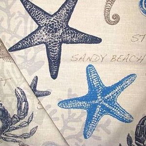 Carolina Indigo Seaside Print Fabric, Upholstery, Drapery, Home Accent, Reel Time Textiles,  Savvy Swatch