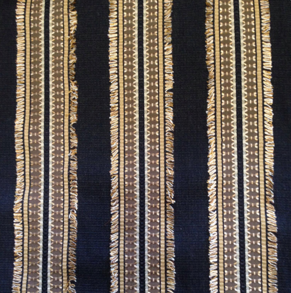 Gold and Black Eyelash Striped Ribbon Embellished Black Home Decorator Fabric