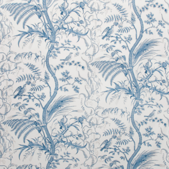 Brunschwig and Fils Bird and Thistle Blue Cotton Print Decorator Fabric 79431-222