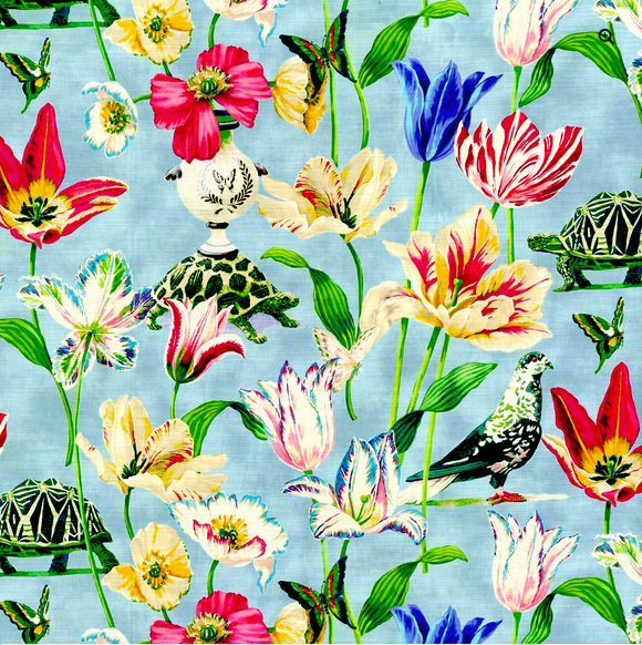 P K Lifestyles Enchanted Garden Robin's Egg Decorator Fabric