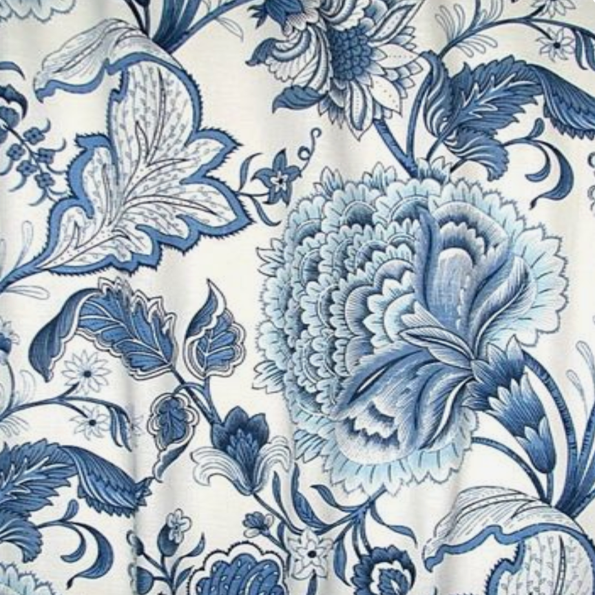 Meadowlark Seraphina Beach Indigo Decorator Fabric Jacobean Floral ...