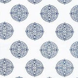 Haliey Embroidered Medallion Fabric in White and Navy