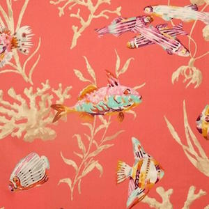 P Kaufmann Fishermans Find Red Snapper Cotton Prints Fabric, Upholstery, Drapery, Home Accent, Carolina Decorative Fabrics,  Savvy Swatch